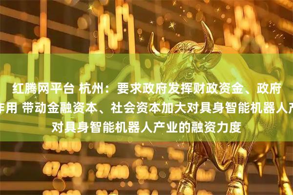 红腾网平台 杭州：要求政府发挥财政资金、政府投资基金引导作用 带动金融资本、社会资本加大对具身智能机器人产业的融资力度